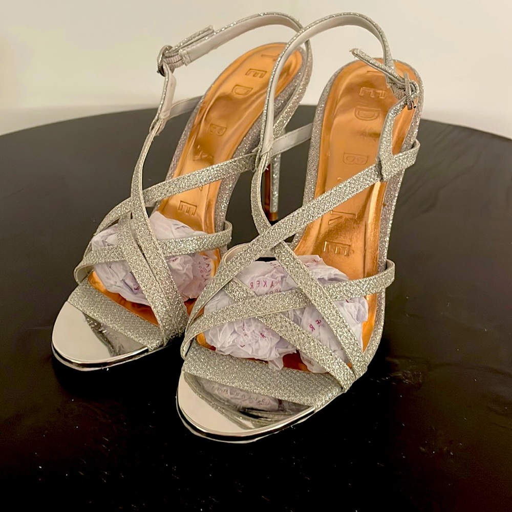 Silver sparkly strappy high heels